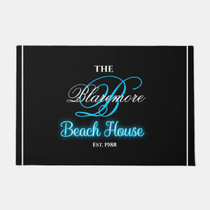 Tapete Casa da Praia Turquoise Nome Branco Inicial Monogr