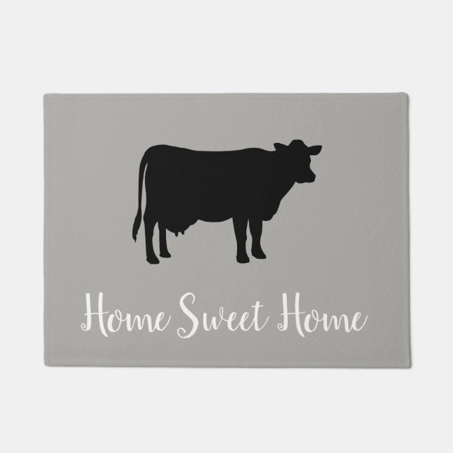Tapete Casa Doce Vaca Farmhouse Cinza Floor Mat (Frente)