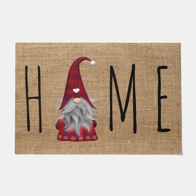 Tapete Casa Natalina de Natal Xadrez Gnome (Frente)