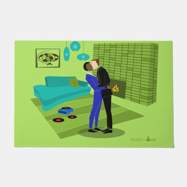 Tapete Casal retroGay no Amor (Interracial) Porta Mat (Frente)