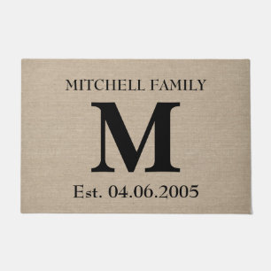 Tapete Casamento inicial de monograma faux linen burlap