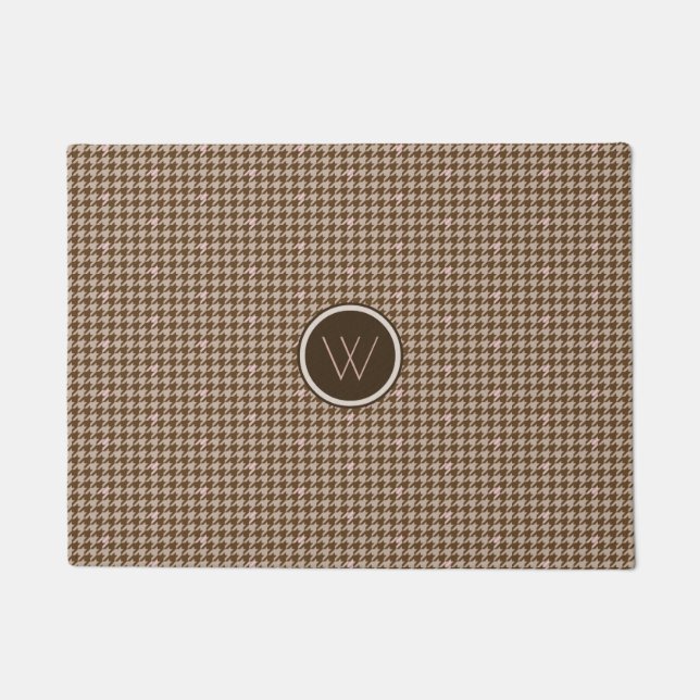 Tapete Castanho com porta Houndstooth de Destaque Dourada (Frente)