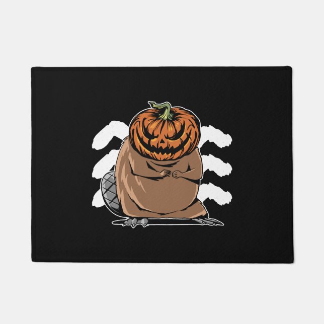 Tapete Castor Com Cabeça De Abóbora - Castor De Halloween (Frente)