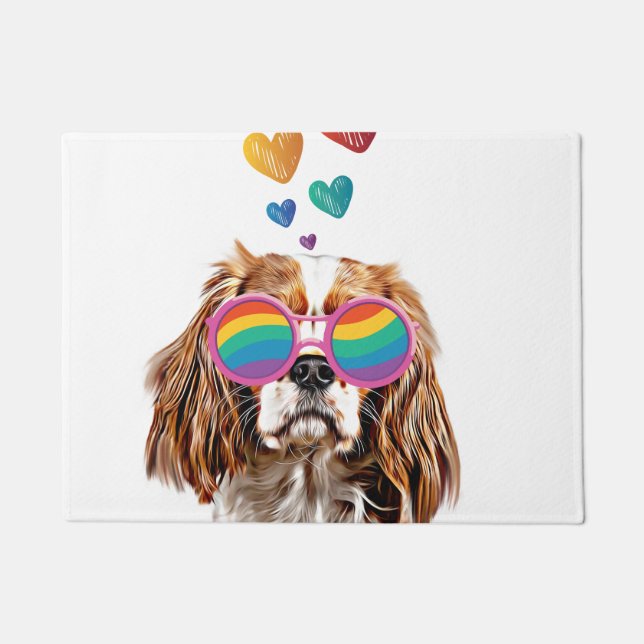 Tapete Cavalier King Cachorro com Corações Dia dos Namora (Frente)