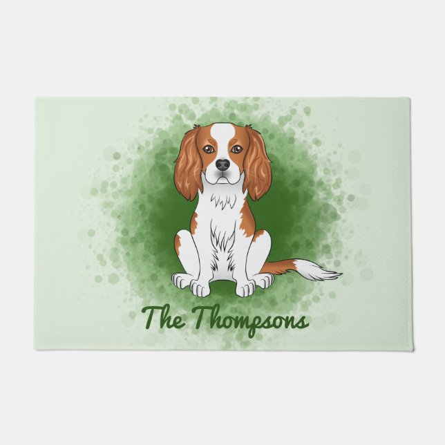 Tapete Cavalier King Charles Spaniel Blenheim em Verde (Frente)