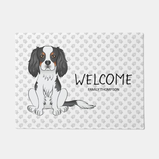 Tapete Cavalier King Charles Spaniel Tricolor Cão & Texto (Frente)