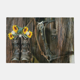 Tapete Cavalo Cowboy Boots Girassóis Flores Rústicas Co