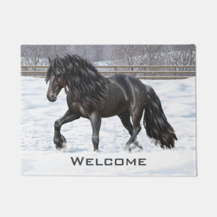 Tapete Cavalo Negro Frísia Na Neve