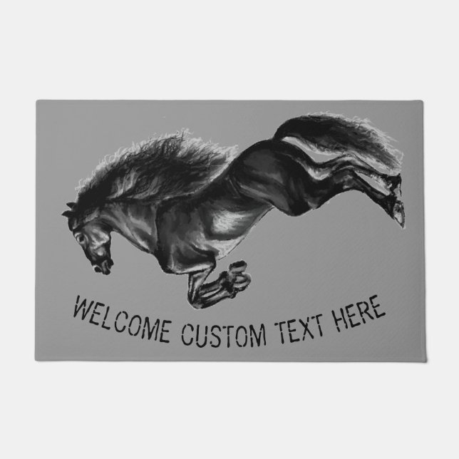 Tapete Cavalo Preto - Preto - Adicione Seu Texto / Cor (Frente)