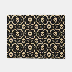Tapete Caveiras e Morcegos de Halloween Preto e Creme