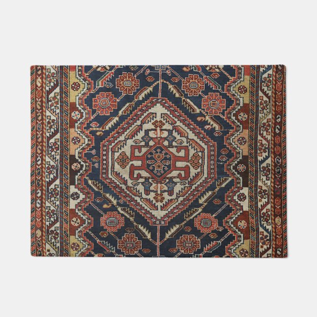 Tapete Caxaquai Aztec Aztec Azul Vermelho  (Frente)