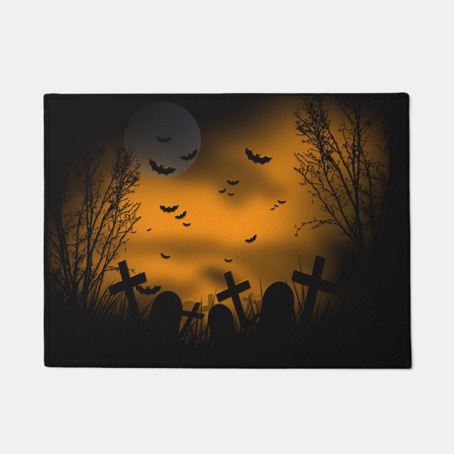 Tapete Cemitério de Halloween com Morcegos e Pedras Tomba (Frente)