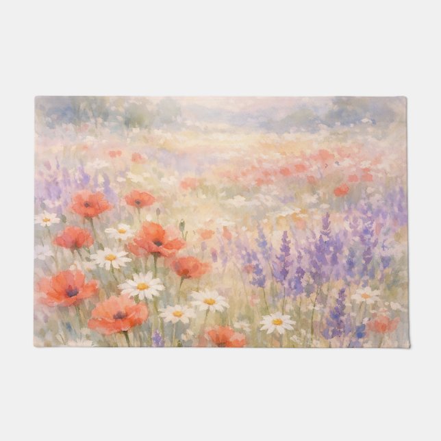 Tapete Cena de Prado de Flores Silvestres em Aquarela (Frente)