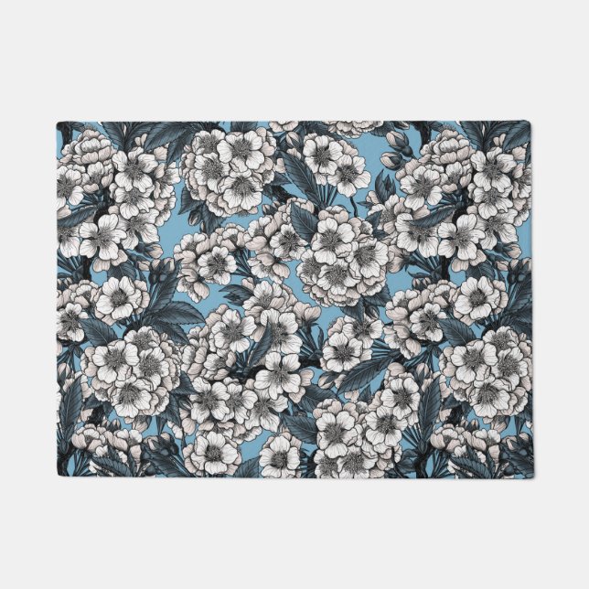 Tapete Cereja floresce em branco e azul (Frente)