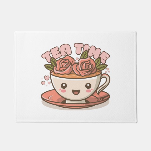 Tapete Chá Hora Rosa Chá Kawaii (Frente)