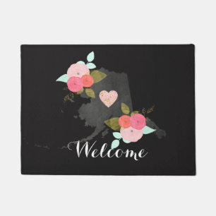 Tapete Chalkboard Alaska State Watercolor Floral Welcome