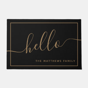 Tapete Chic Black Dourada Script Hello Family Nome Bem-vi