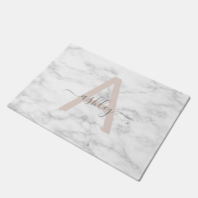 Tapete Chic Blush White Marble Script Name Monogramo (Inclinado)