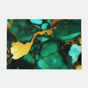 Tapete Chic Elegante verde escuro ouro amarelo Faux Marbl