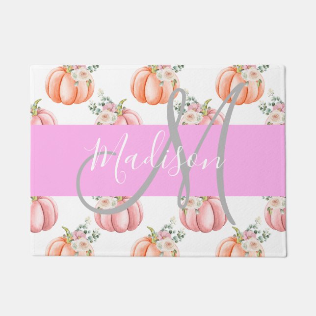 Tapete Chic Floral White Pink Pêssego Pumpkin Monograma N (Frente)