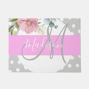 Tapete Chic & Girly Floral White Pink Cinza Monograma Nom