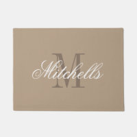 Chic khaki beige e marrom name monograma door mat