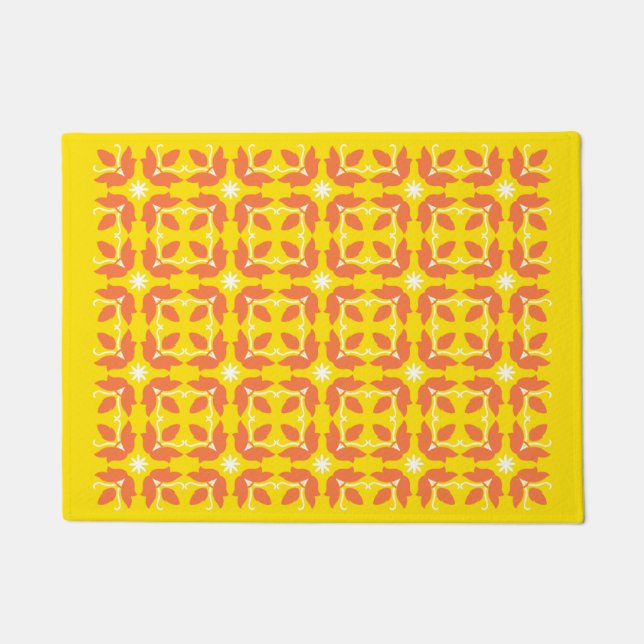 Tapete Chic Yellow Azulejo Flowers Patterno Small Door Ma (Frente)