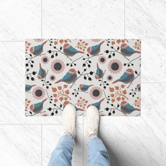 Tapete Chickadee Bird E Berry Pattern Floral Design (Interior)