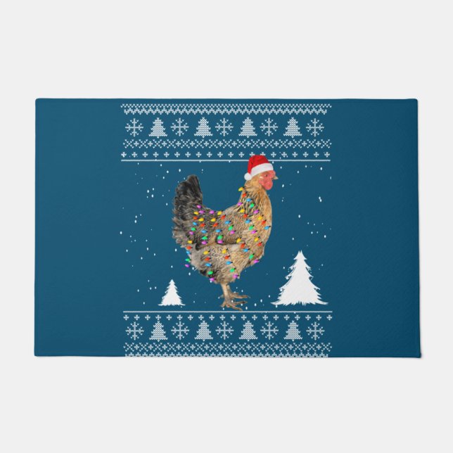 Tapete Chicken Lights with Santa Hat Christmas Pajamas (Frente)