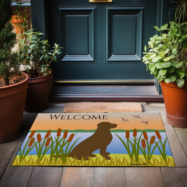 Tapete Chocolate Labrador Bird Dog Sunset (Chocolate Labrador Bird Dog Sunset Doormat for Labrador Owners.  Beautiful silhouette design.)