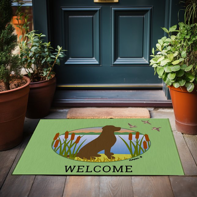 Tapete Chocolate Labrador Bird Dog Sunset oval (Chocolate Labrador Bird Dog Sunset Oval Doormat for Labrador Owners.  Personalized Gift Idea.)