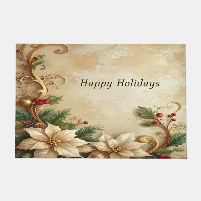 Tapete Christmas Floral Holiday Doormat (Frente)