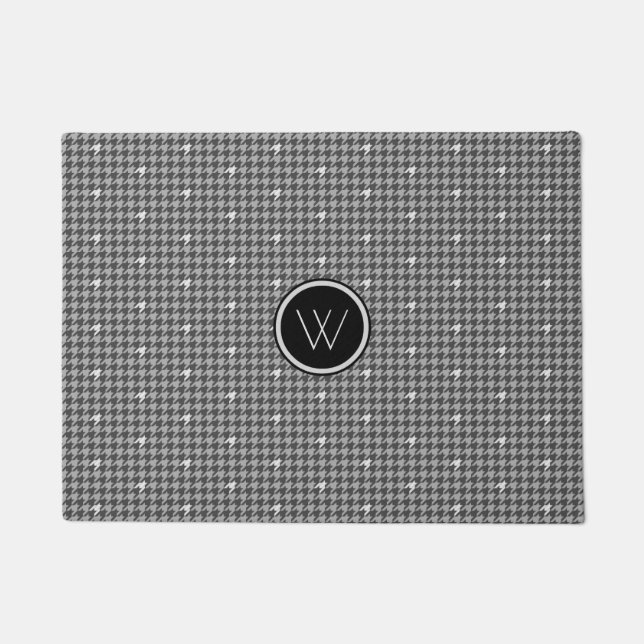 Tapete Cinza com porta Houndstooth de Ênfase Prateada (Frente)