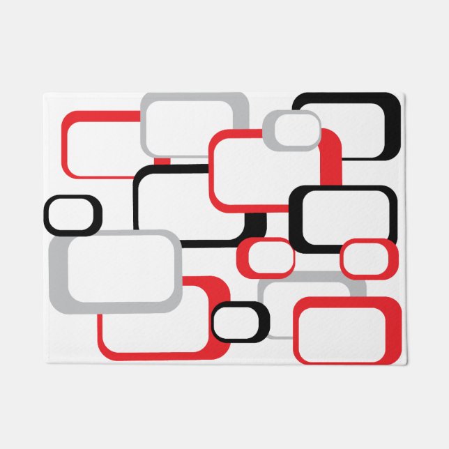 Tapete Cinza Negra Vermelha Vintagem Retro Quadrado Branc (Frente)