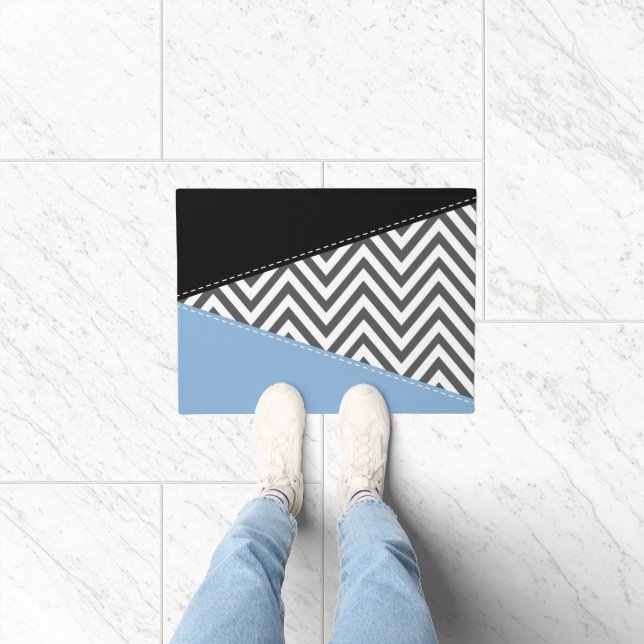 Tapete Cinza Zigzag, Cinza Chevron, Zigzag Patterno, Azul (Interior)