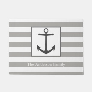 Tapete Cinzas náuticas - Stripes & Anchor Family Name