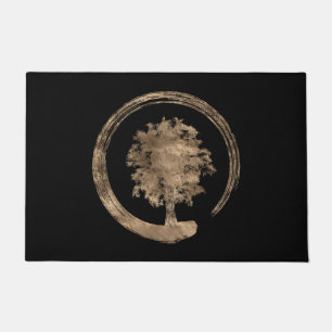 Tapete Círculo do zen de Enso e árvore - ouro no preto