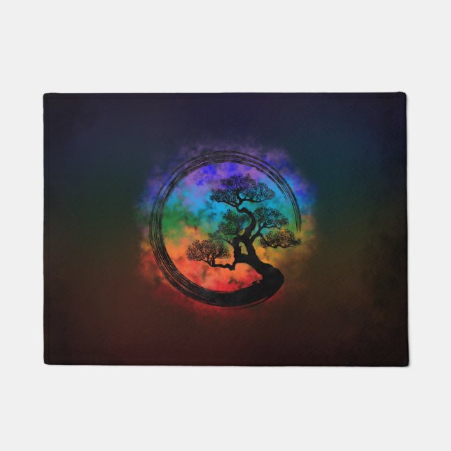 Tapete Círculo Enso Zen e Nebulosa da Árvore Bonsai (Frente)