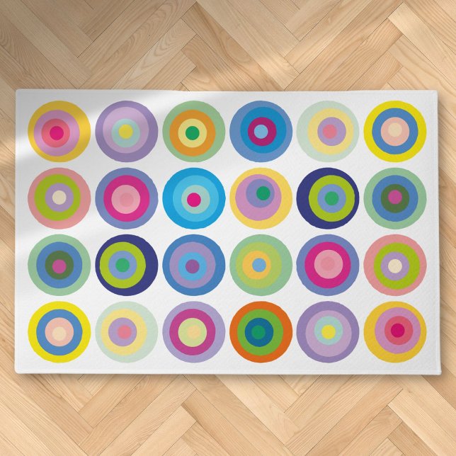 Tapete Círculos Coloridos Padrão Moderno de Meados do Séc (Mid Century Modern Circles Pattern Colorful Doormat)