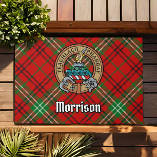Tapete Clan Morrison Crest sobre o Red Tartan