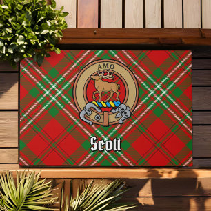 Tapete Clan Scott Crest sobre Red Tartan