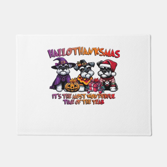 Tapete Clássico de Natal do Dia das Bruxas de Schnauzer (Frente)