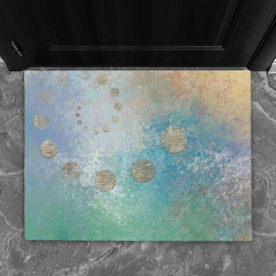 Tapete Coastal Grunge Azul e Verde Dourado