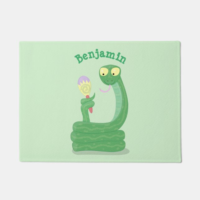 Tapete Cobra verde engraçado com desenhos de maraca (Frente)