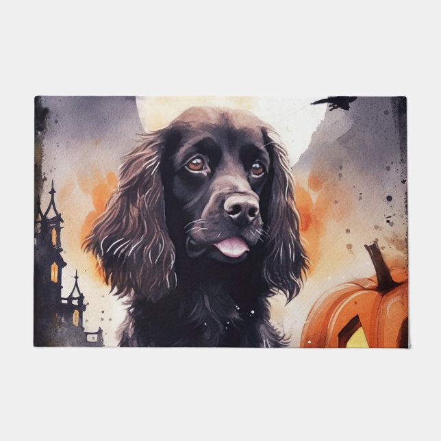 Tapete Cocker Spaniel de Halloween com Abóboras (Frente)