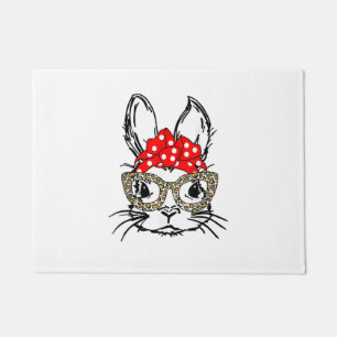 Tapete Coelhinho Bonito Rosto Leopardo Impressão Vermelho