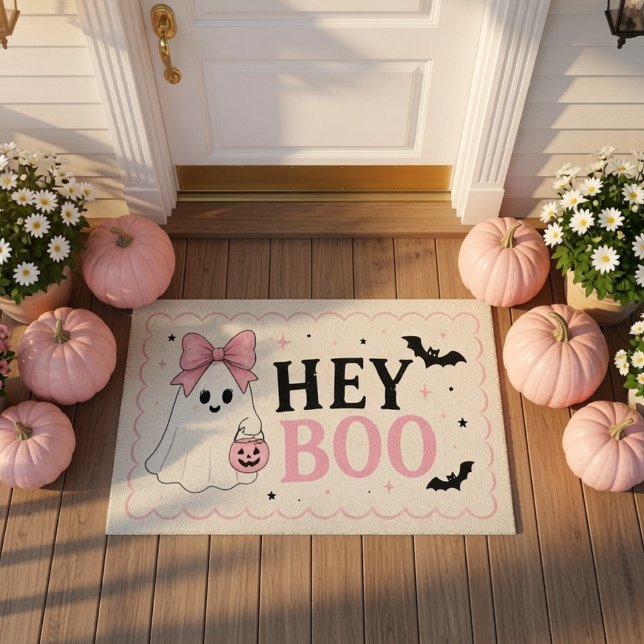 Tapete Coquette Rosa Hey Boo Fantasma Halloween  (Criador carregado)