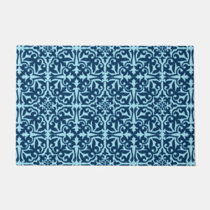 Tapete Cor damasco de Ikat, índio escuro e azul claro