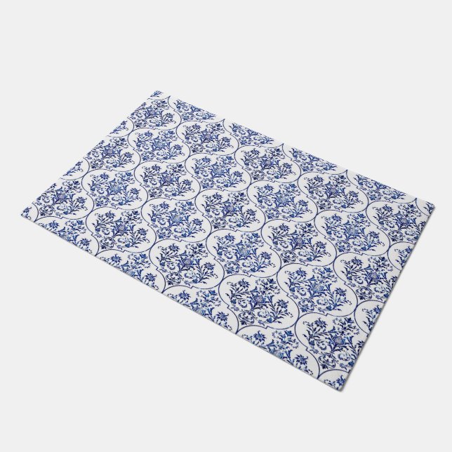 Tapete Cor damasco florescente - azul + sua ideia (Inclinado)