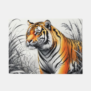 Tapete Cor de Arte Tigre Desenho Branco Parcial Preto